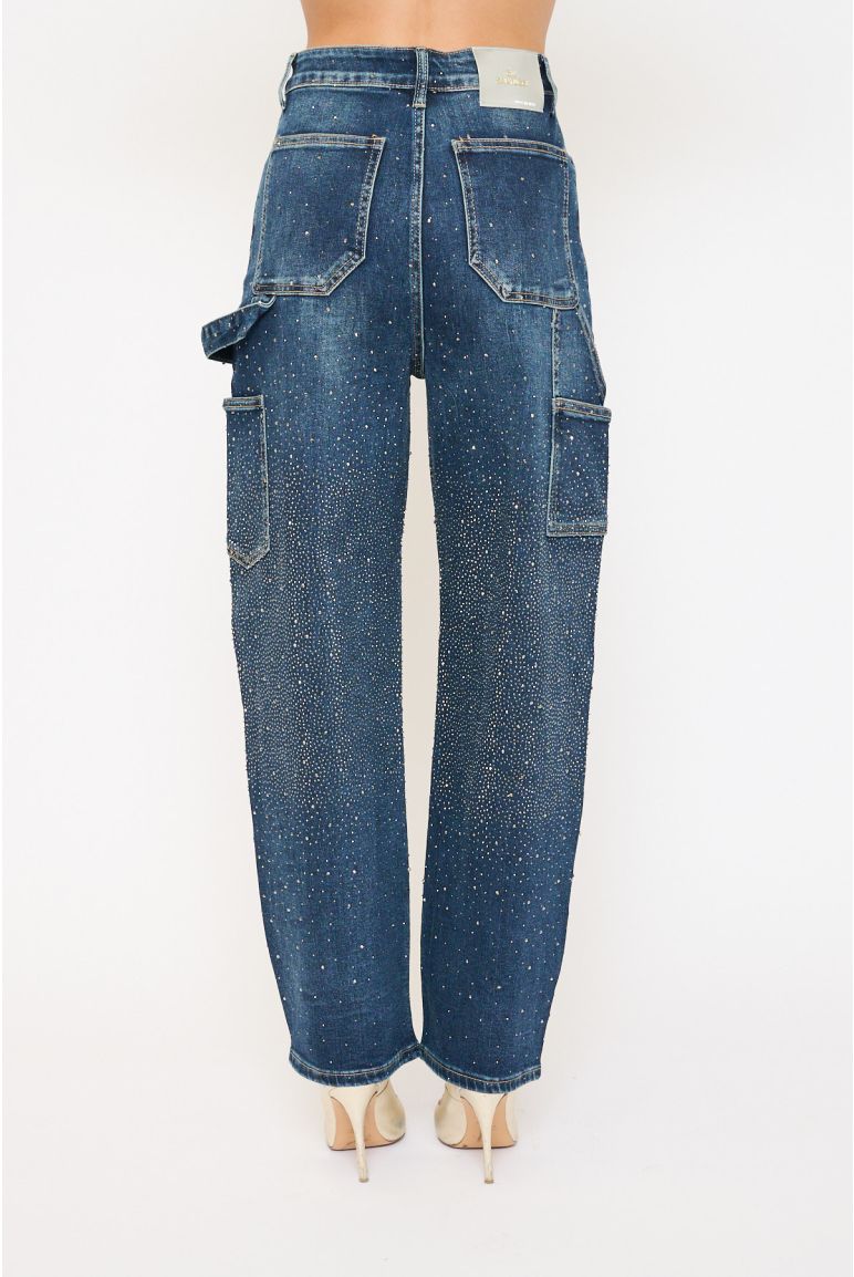 Jeans Cargo con Strass Crystal