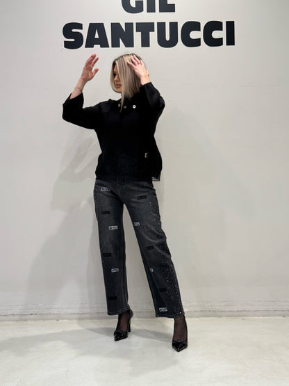 Jeans a gamba dritta con dettagli stass