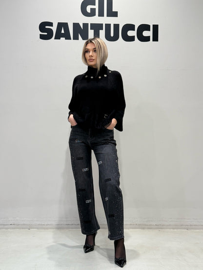 Jeans a gamba dritta con dettagli stass