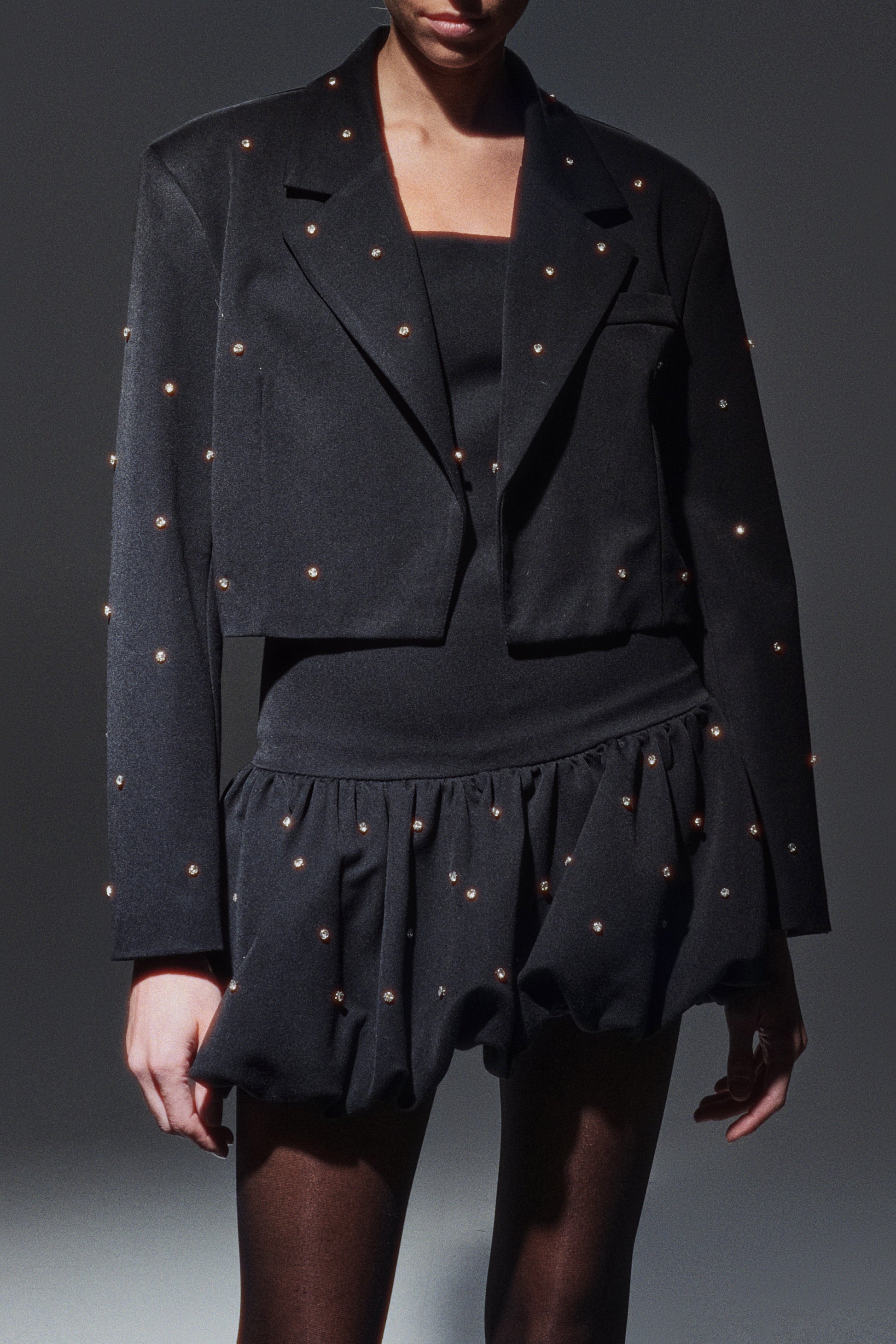 CROP TOP BLAZER WITH RHINESTONES - DORÉA STORE