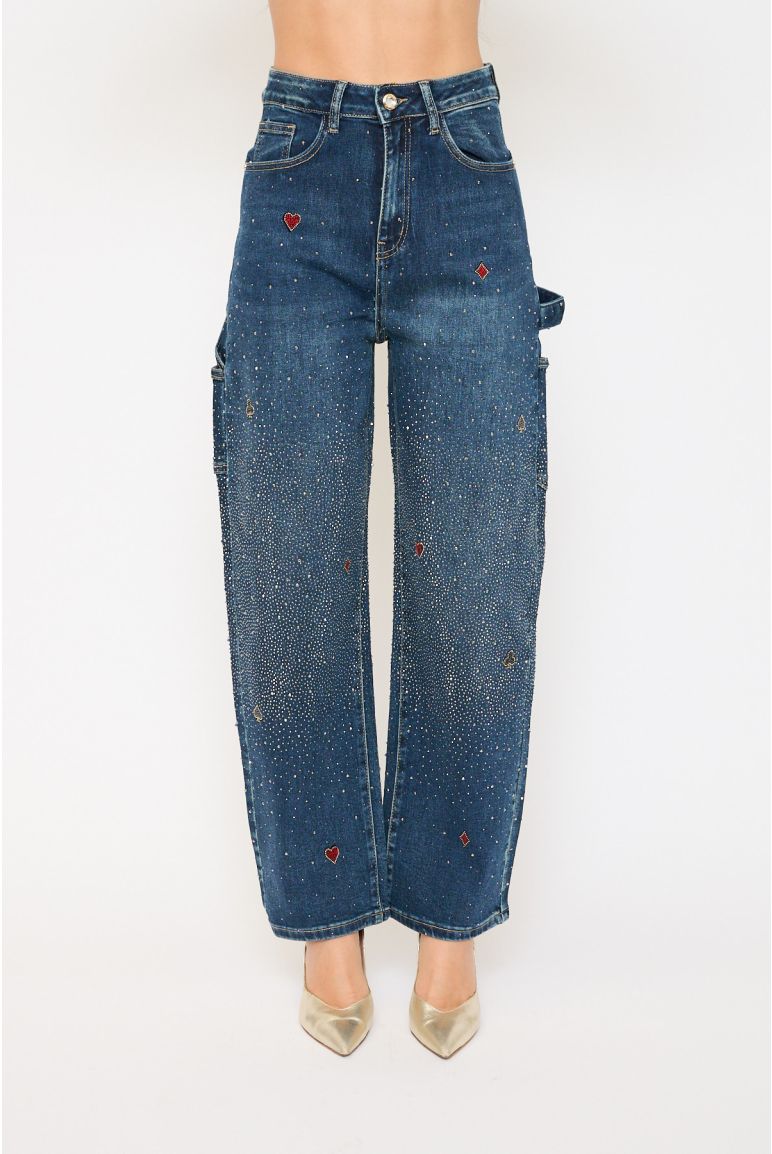 Jeans Cargo con Strass Crystal