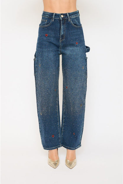 Jeans Cargo con Strass Crystal
