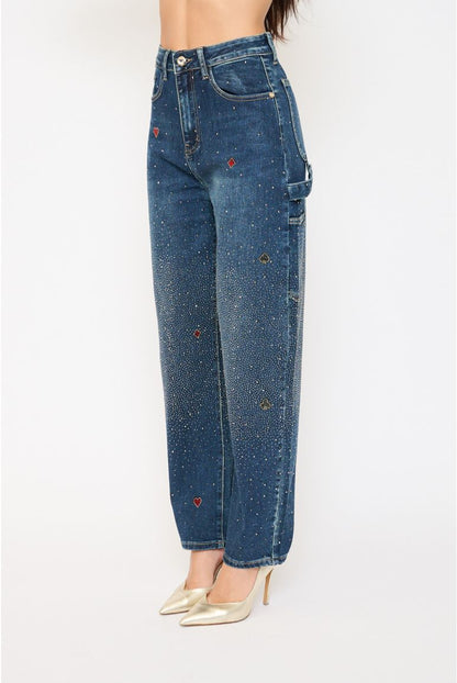 Jeans Cargo con Strass Crystal