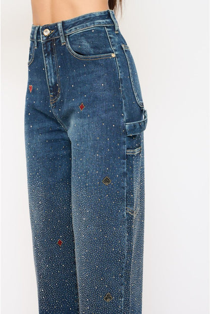 Jeans Cargo con Strass Crystal