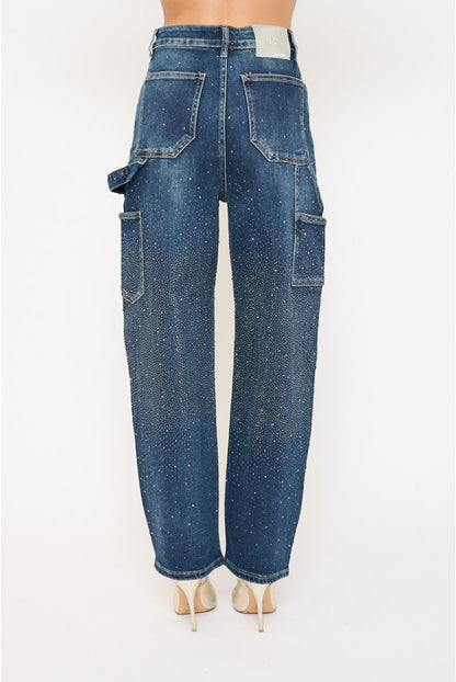 Jeans Cargo con Strass Crystal