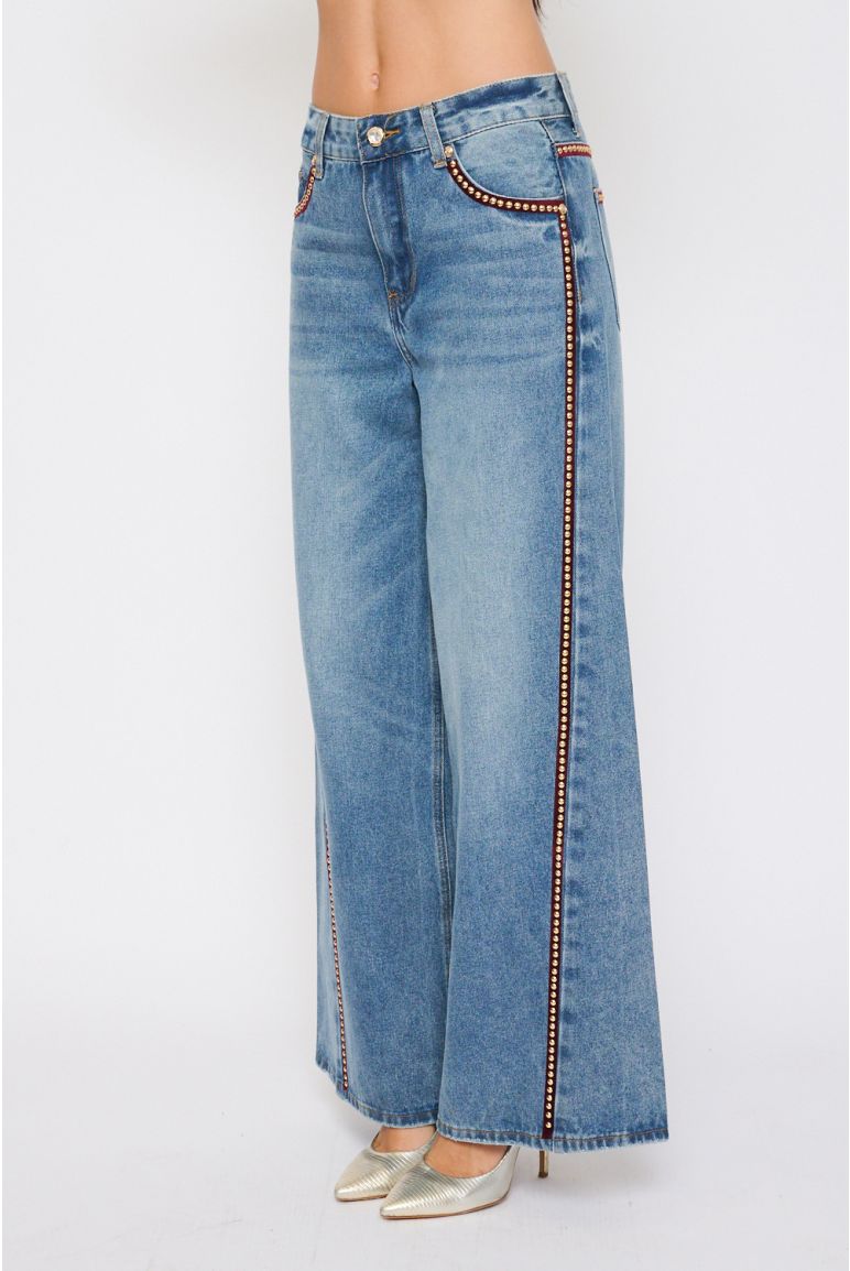 Jeans Palazzo con Bordature