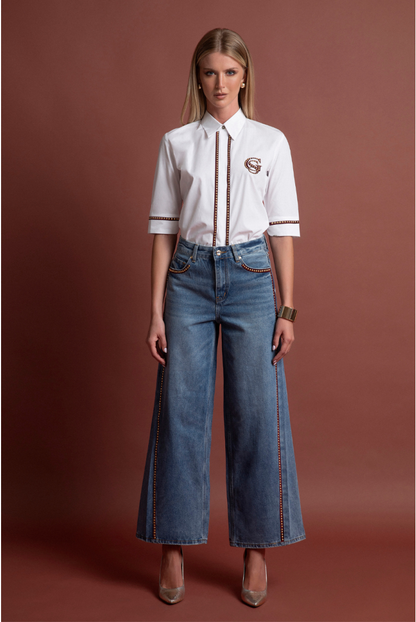 Jeans Palazzo con Bordature