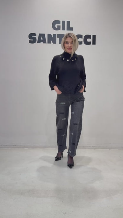 Jeans a gamba dritta con dettagli stass