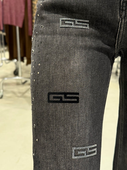 Jeans a gamba dritta con dettagli stass